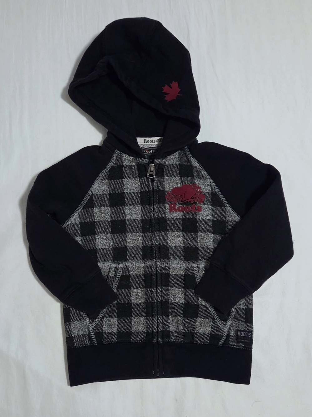 Roots Kids Black & Gray Plaid Hoodie, 3t